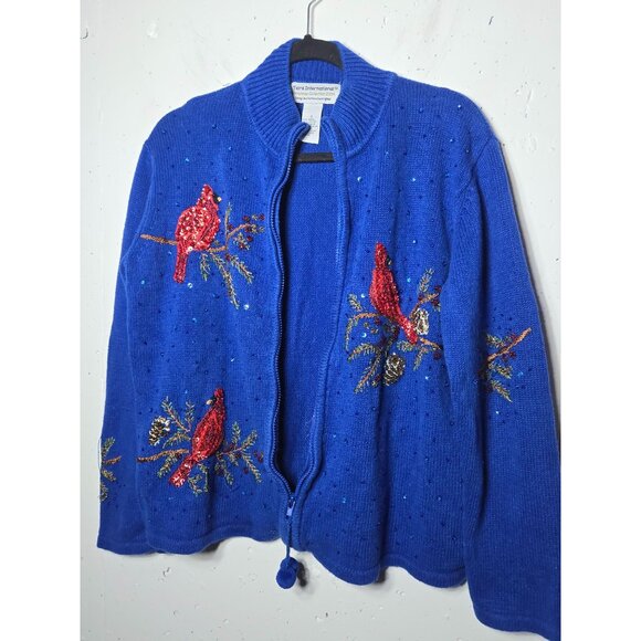 Tiara international Womens Cardinal Beaded Full Zip Sweater Jacket Size Small - Picture 7 of 9